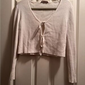 Everlane Ribbed Tie-Front Cardigan - Light Cream